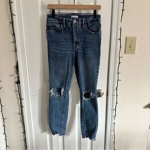 Good American Good Waist Cropped Chewed Hem Jeans Women’s Size 6